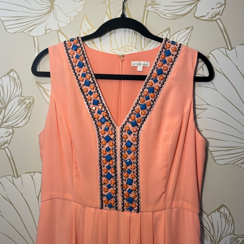Shoshonna Coral and Turquoise Beaded Bridesmaid or Wedding Guest Dress - Size 8